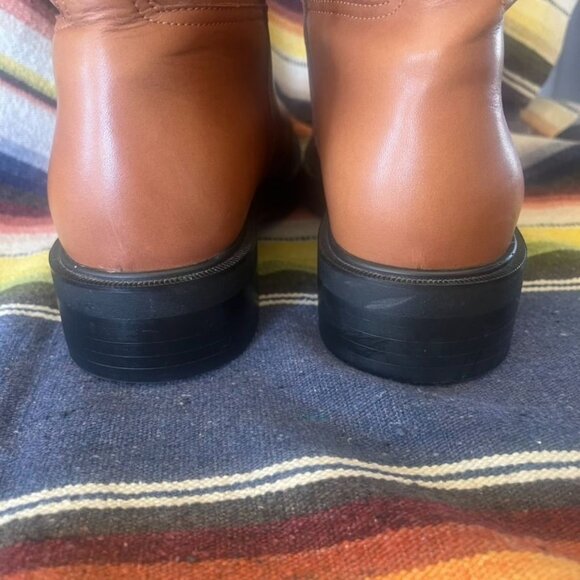 Mango Womens' 9 Leather Riding BootsTan With Black Rubber Soles Elegant Design - Picture 4 of 7